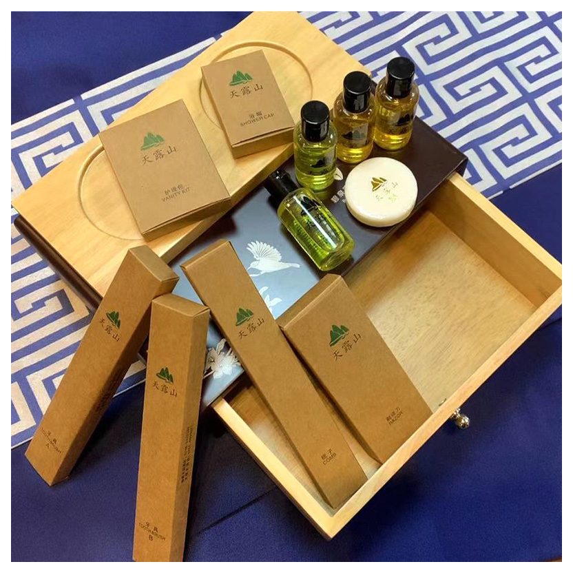 Cardboard box bathroom amenity set