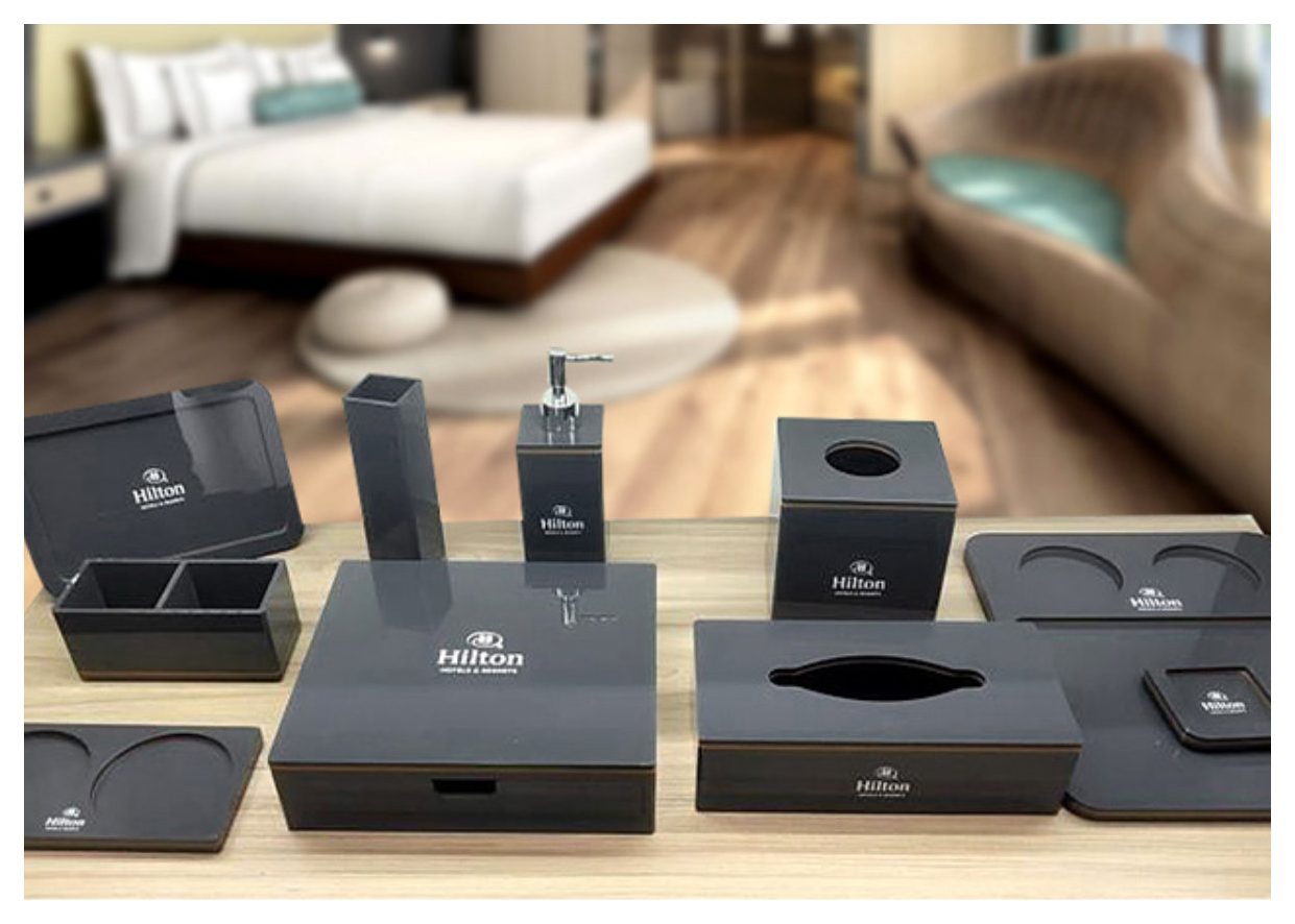 Black acrylic guestroom organizer set