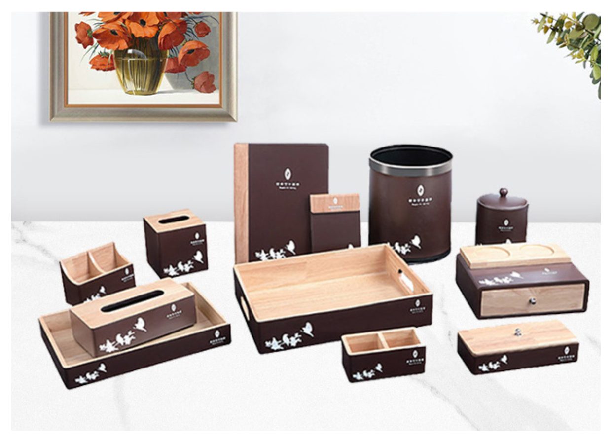 Bamboo wood guestroom organizer set