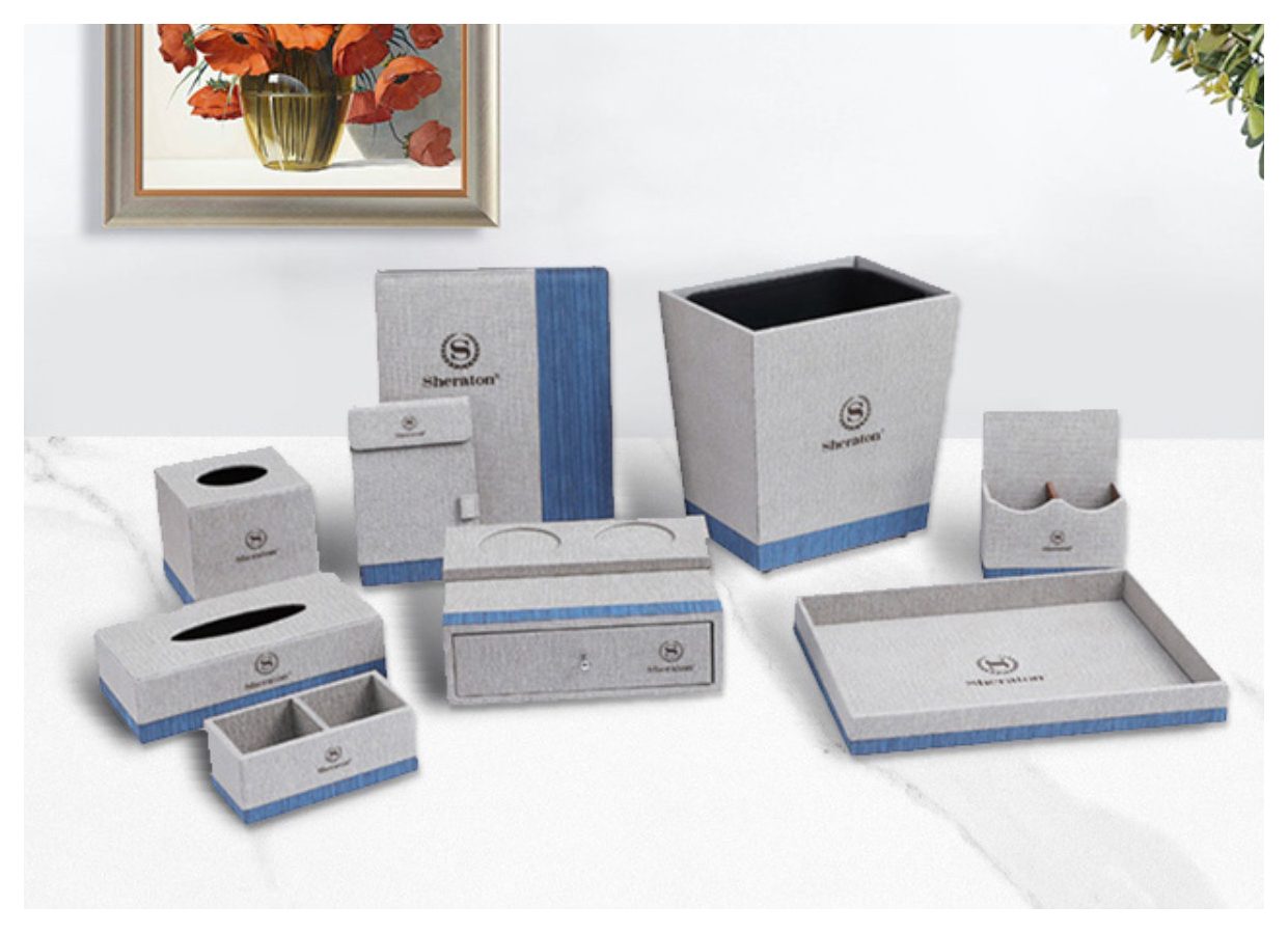 Leather guestroom organizer set